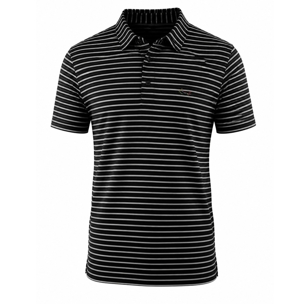 Greg Norman Mens XL Play Dry Striped Golf Polo Shirt Black White Shark Logo